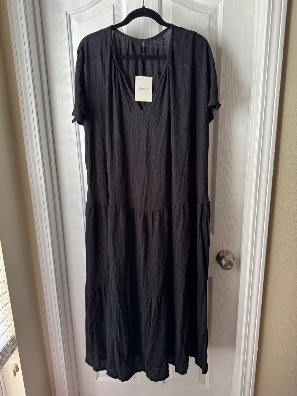 Raviya Black Short-Sleeve V-Neck Midi Swim Coverup